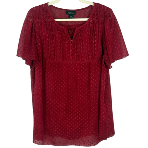 Lane Bryant Casual Red Sheer Tank Smocked Flutter Sleeve Blouse Size 18/20 - Picture 1 of 10